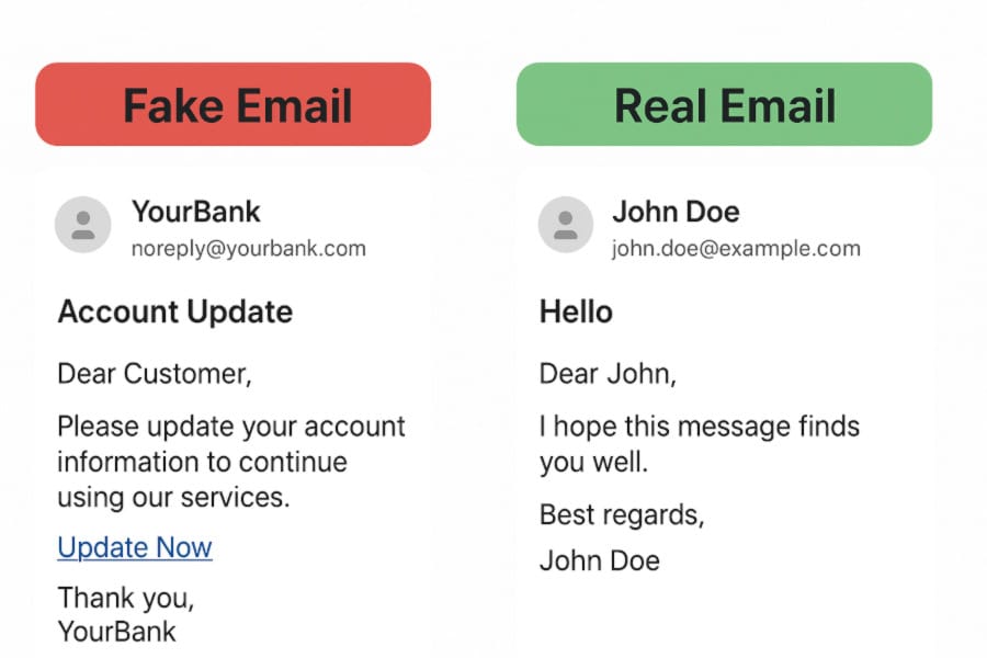 Semne clare ale unui email fraudulos